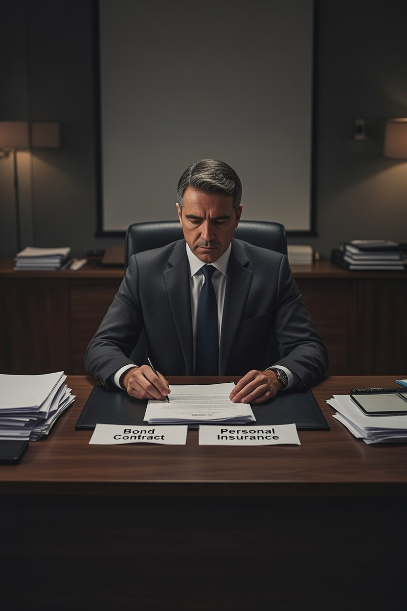 Contractor reviewing bond and insurance documents